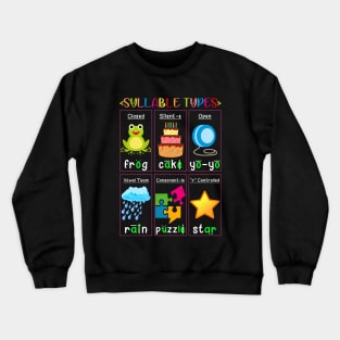 Reading Teacher Reading Specialist Phonics Syllable Types Crewneck Sweatshirt